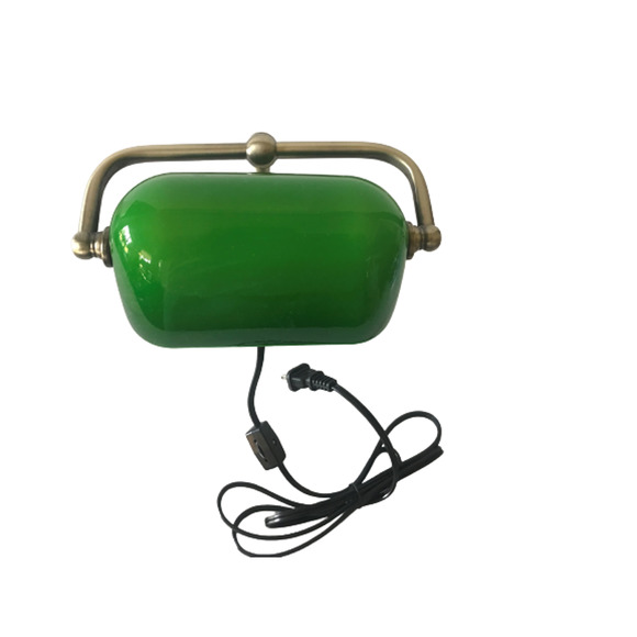 Vintage Brass Bankers Desk Lamp-Green Glass Shade - Picture 4 of 4